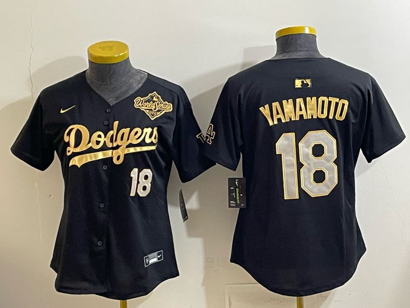 Youth Nike 2026 Los Angeles Dodgers #18 Yamamoto black gold Game MLB Jersey 1215